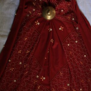 Heavy Embroidery & Glass Work in All-Over Red Woolen Shawl