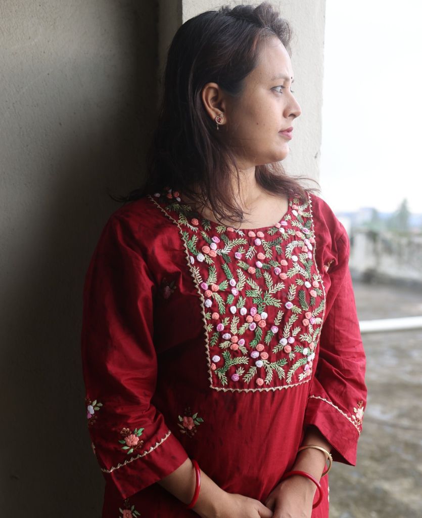 Embroidery work in cotton kurti